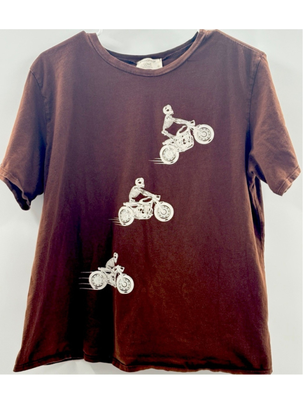 Philosophy Of Love Skeleton Biker Tee XL Goth Grunge Cafe Racer 90s Y2K Retro